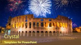  Presentation with rome italy - Slide set enhanced with fireworks-display-over-the-colosseum background and a tawny brown colored foreground