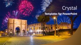  Presentation with birthday fireworks display - Presentation theme consisting of fireworks-display-over-the-colosseum background and a navy blue colored foreground
