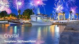  Presentation with fireworks - Amazing presentation design having fireworks-display-over-the-harbour backdrop and a ocean colored foreground