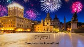  Presentation with rome italy - Beautiful slides featuring fireworks-display-over-the-piazza backdrop and a yellow colored foreground