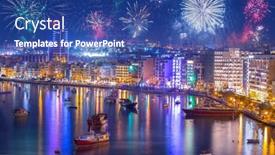  Presentation with fireworks - PPT layouts having fireworks-display-over-the-sliema background and a ocean colored foreground