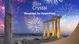  Presentation with fireworks - Slide set enhanced with fireworks-display-over-the-temple background and a ocean colored foreground