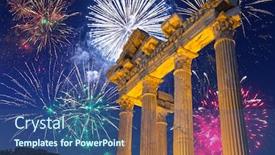  Presentation with fireworks - Beautiful slide set featuring fireworks-display-over-the-temple backdrop and a ocean colored foreground