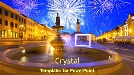  Presentation with fireworks - Amazing presentation theme having fireworks-display-ovet-the-old backdrop and a tawny brown colored foreground