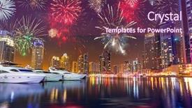 Presentation with fireworks - PPT theme enhanced with fireworks displayon the sky background and a violet colored foreground