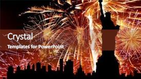  Presentation with firework - PPT layouts having fireworks free - silhouette statue of liberty background and a tawny brown colored foreground