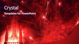  Presentation with christian church - Theme consisting of fireworks on a christian church background and a wine colored foreground