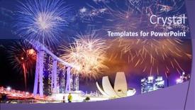  Presentation with new years - Presentation design with fireworks on singapore skyline new background and a ocean colored foreground