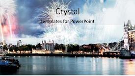  Presentation with new year - Amazing PPT theme having fireworks on the riverside - celebration backdrop and a light blue colored foreground