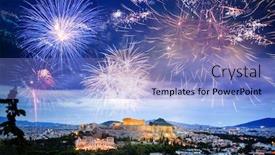  Presentation with new-year - Presentation theme consisting of fireworks over athens acropolis new background and a light blue colored foreground