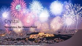  Presentation with fireworks on chinese new year - Theme enhanced with fireworks-over-athens-acropolis background and a soft green colored foreground