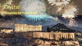  Presentation with new year - Amazing presentation theme having fireworks-over-athens-acropolis backdrop and a violet colored foreground