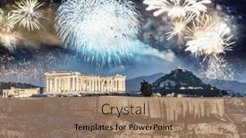  Presentation with new year - Slide set having fireworks-over-athens-acropolis and a coral colored foreground