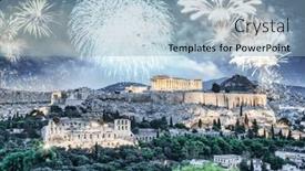  Presentation with new year - PPT theme featuring fireworks-over-athens-acropolis and a light blue colored foreground