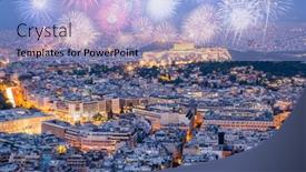  Presentation with celebrations - Cool new presentation with fireworks-over-athens-new-year backdrop and a light blue colored foreground