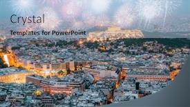  Presentation with new year - Presentation theme enhanced with fireworks-over-athens-new-year background and a  colored foreground