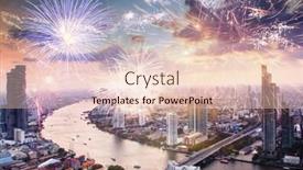  Presentation with bangkok - Slide set with fireworks over bangkok downtown new year destination background and a lemonade colored foreground