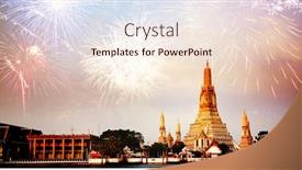  Presentation with bangkok - Colorful PPT theme enhanced with fireworks over bangkok wat arun new year destination backdrop and a cream colored foreground