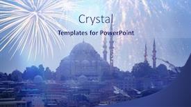  Presentation with hagia sophia - Presentation design having fireworks-over-istanbul-view background and a sky blue colored foreground