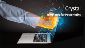  Presentation with laptop - Cool new presentation theme with firing hand hitting strongly laptop backdrop and a dark gray colored foreground