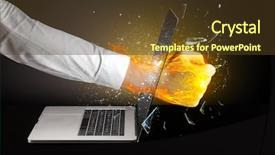  Presentation with laptop screen frame - Presentation featuring firing hand hitting strongly laptop background and a tawny brown colored foreground