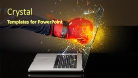  Presentation with laptop - Slide deck consisting of firing-hand-hitting-strongly-laptop background and a tawny brown colored foreground