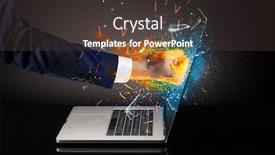  Presentation with laptop screen frame - Beautiful presentation theme featuring firing-hand-hitting-strongly-laptop backdrop and a dark gray colored foreground