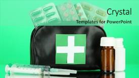  Presentation with first aid - Presentation featuring first aid bag on green background and a seafoam green colored foreground