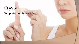  Presentation with tape - PPT theme consisting of first aid bleeding - beautiful woman is putting adhesive background and a sky blue colored foreground
