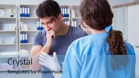  Presentation with black female - Cool new PPT layouts with first aid bleeding - young man visiting female traumatologist backdrop and a  colored foreground
