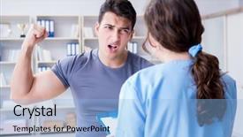  Presentation with black female - Colorful slide set enhanced with first aid bleeding - young man visiting female traumatologist backdrop and a  colored foreground