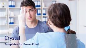  Presentation with female abstract black - PPT layouts having first aid bleeding - young man visiting female traumatologist background and a light blue colored foreground