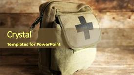  Presentation with chest - Presentation theme having medicine chest on wooden background background and a tawny brown colored foreground