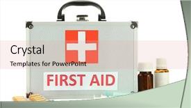  Presentation with first aid - Amazing slides having medical bag - first aid box isolated backdrop and a coral colored foreground
