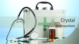  Presentation with first aid - Theme having first aid box on blue background and a mint green colored foreground