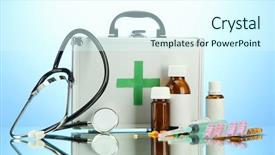  Presentation with first aid - Colorful PPT theme enhanced with first aid box on blue backdrop and a cool aqua colored foreground