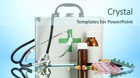  Presentation with first aid - PPT theme with first aid box on blue background and a cool aqua colored foreground
