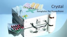  Presentation with first aid - Beautiful PPT theme featuring first aid box on blue backdrop and a light blue colored foreground