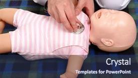  Presentation with first aid - Presentation theme consisting of first aid instructor using infant background and a navy blue colored foreground
