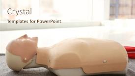  Presentation with first aid - Presentation theme with first aid mannequin on floor indoors background and a cream colored foreground