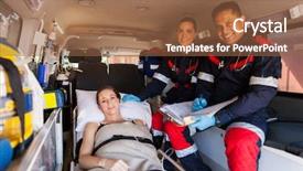  Presentation with paramedic - Cool new slides with first aider - friendly paramedic team and patient backdrop and a tawny brown colored foreground