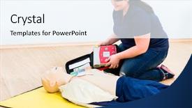  Presentation with first aid - Slide deck with first aider trainee learning revival background and a sky blue colored foreground