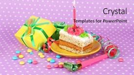  Presentation with pink birthday - PPT theme having first anniversary - colorful birthday cake with candle background and a lavender colored foreground