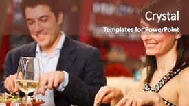  Presentation with dining restaurant - PPT theme having first anniversary - couple having dinner background and a tawny brown colored foreground