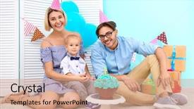  Presentation with birthday boy - Beautiful PPT layouts featuring first anniversary - cute baby boy with parents backdrop and a  colored foreground