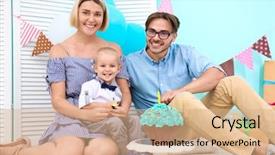  Presentation with birthday boy - Slide deck having first anniversary - cute baby boy with parents background and a  colored foreground