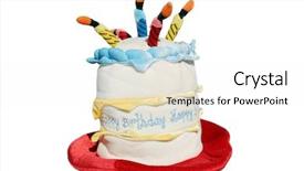  Presentation with first birthday - PPT theme enhanced with first anniversary - funny birthday cake hat isolated background and a  colored foreground