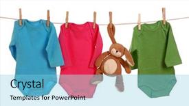  Presentation with first birthday - Presentation theme with first birthday - colorful baby goods hanging background and a light blue colored foreground