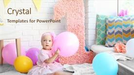  Presentation with first birthday - Cool new PPT theme with first birthday - portrait of one year-old baby backdrop and a cream colored foreground