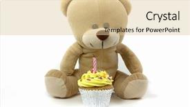  Presentation with cupcake - PPT theme featuring first birthday - teddy and cupcake with 1 background and a lemonade colored foreground